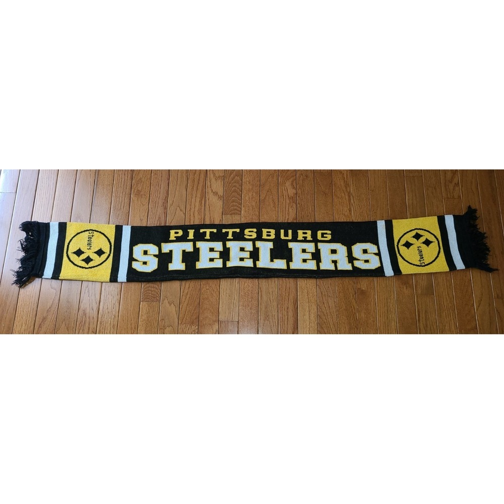 VTG Pittsburgh Steelers Knit Logo Scarf Fringe Double Sided  NFL Unisex 50" x 7"